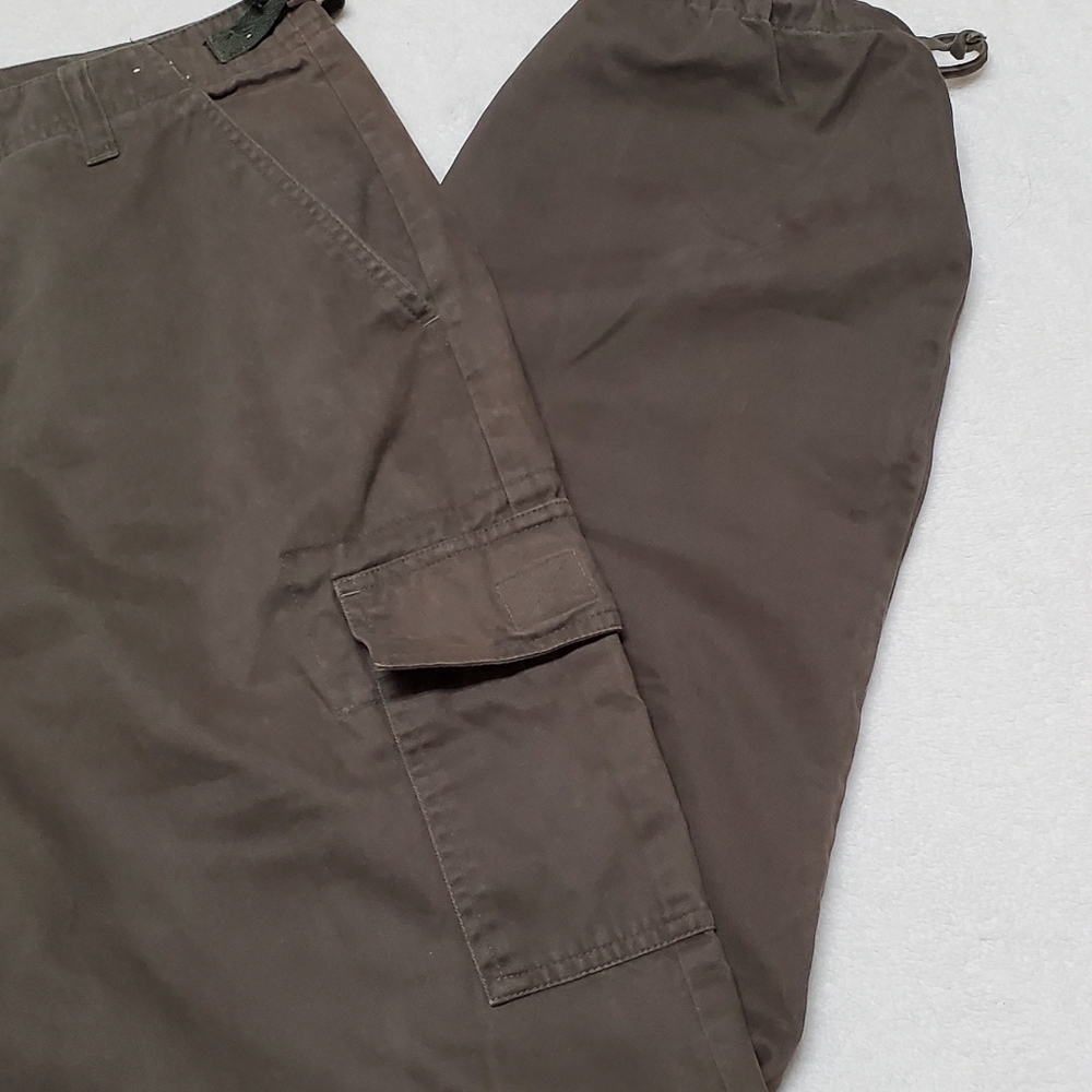 Vintage 1990s Carolina Blues Army Green Khaki Cargo Cropped Ankle Tie Pants - Picture 8 of 14
